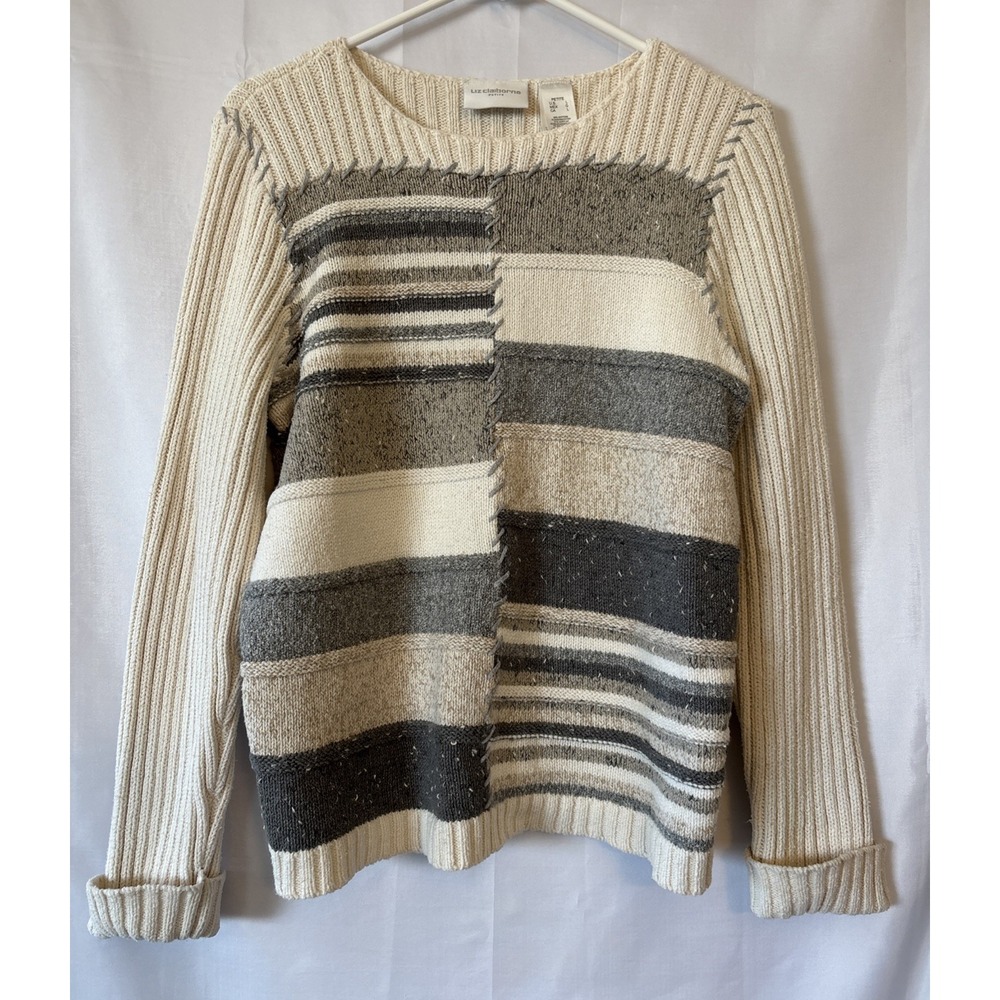 Women's Vintage Liz Claiborne Color block Patchwork Yarn Stitching Sweater L/P